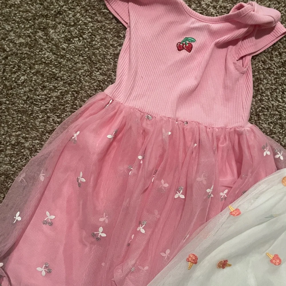 Pink & White Tulle Dress Set with Embroidered Motifs